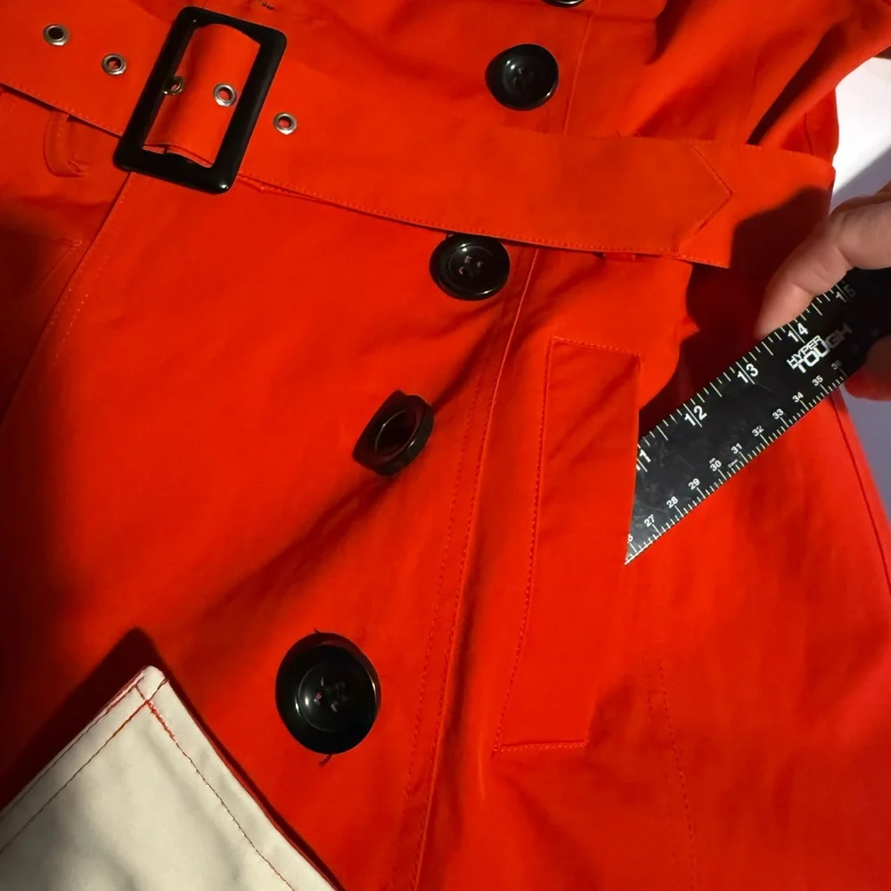 Worthington Lined Red Raincoat Black Buttons Long Sleeve Collared Belt - Picture 10 of 16